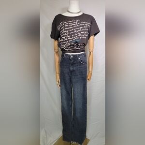 Zara Black/Gray High Waist Distressed Denim With Split Hem, Size 8